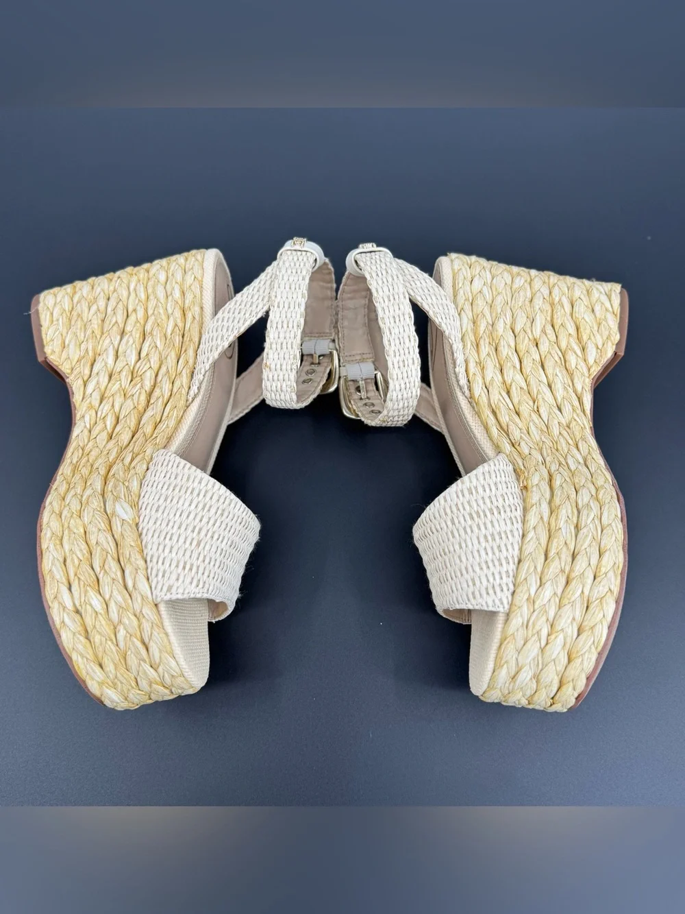 Sam Edelman Ivory Woven Espadrille Platform Wedge Sandals Size 9